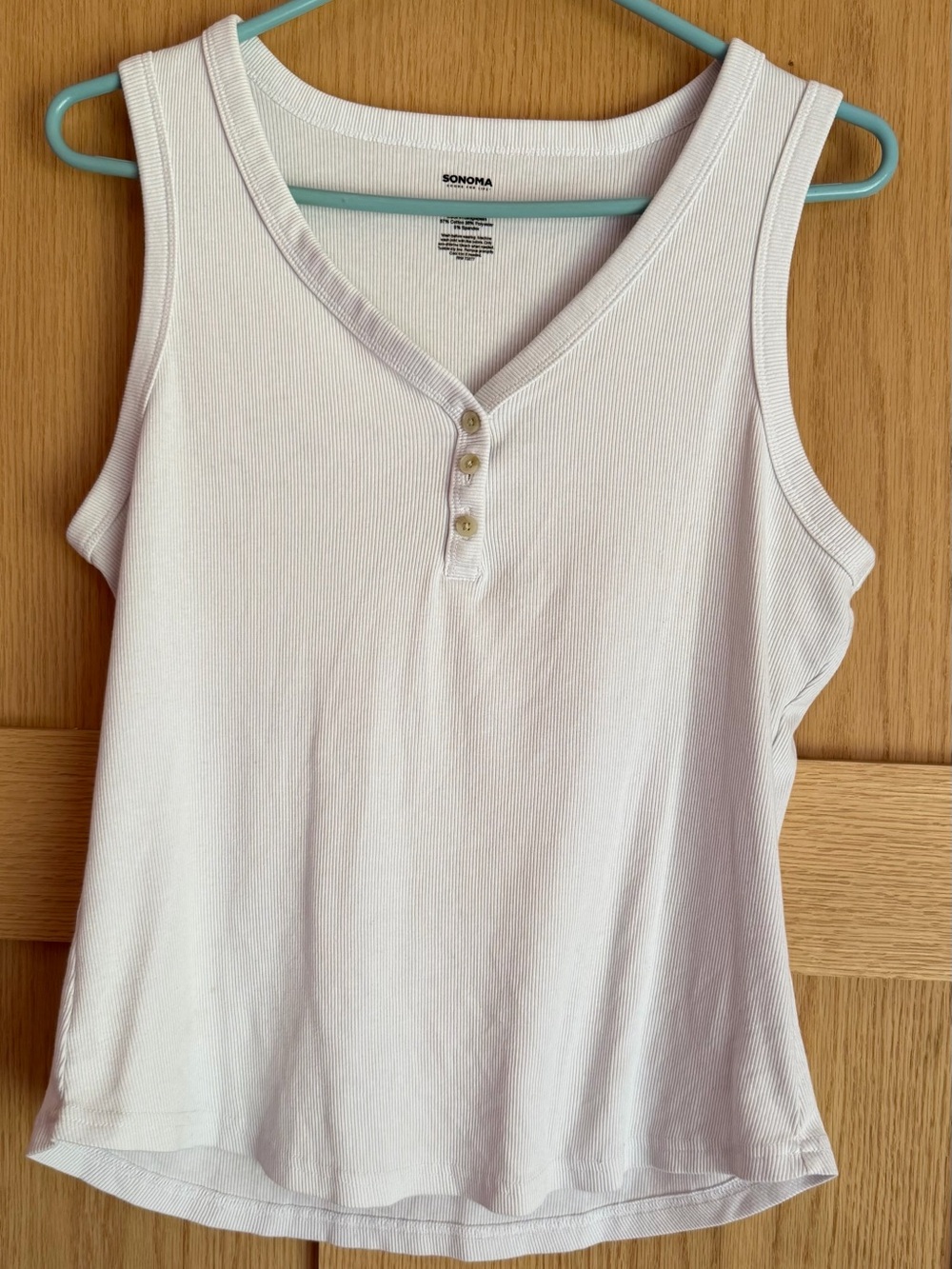 Sonoma White Ribbed V-Neck Henley Tank